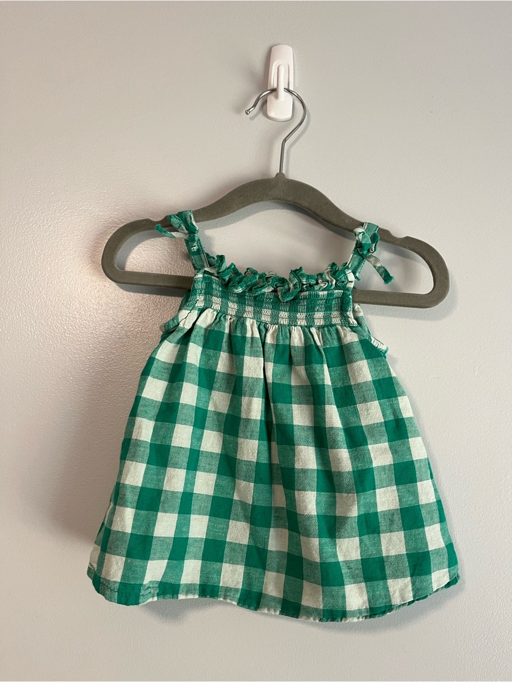 Zara Girls' Green Gingham Smocked Blouse